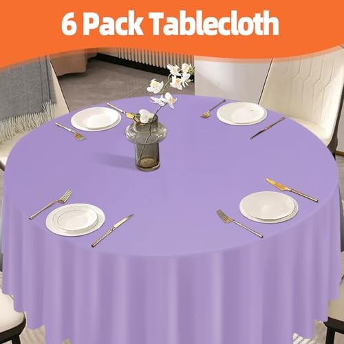 6 Pack Plastic Table Cloth 84", Disposable Tablecloth Table Round Lavender