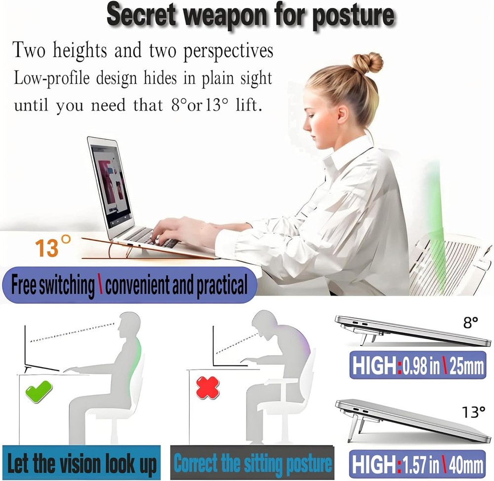 2PCS Laptop Stand Portable,Adjustable Laptop Riser, Ergonomic Cooling Mini Invis
