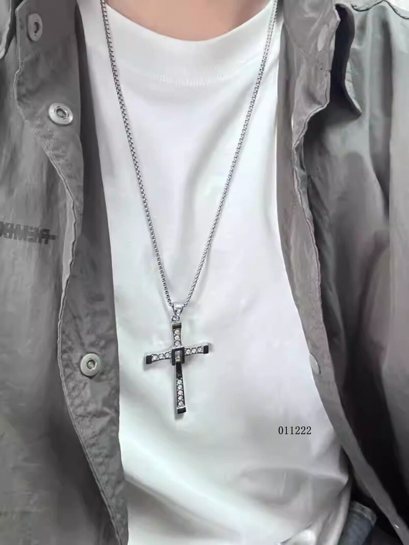 Men's Pure Silver Necklace Vin Diesel Cross Hip-hop Men's Pendant Necklace Gift