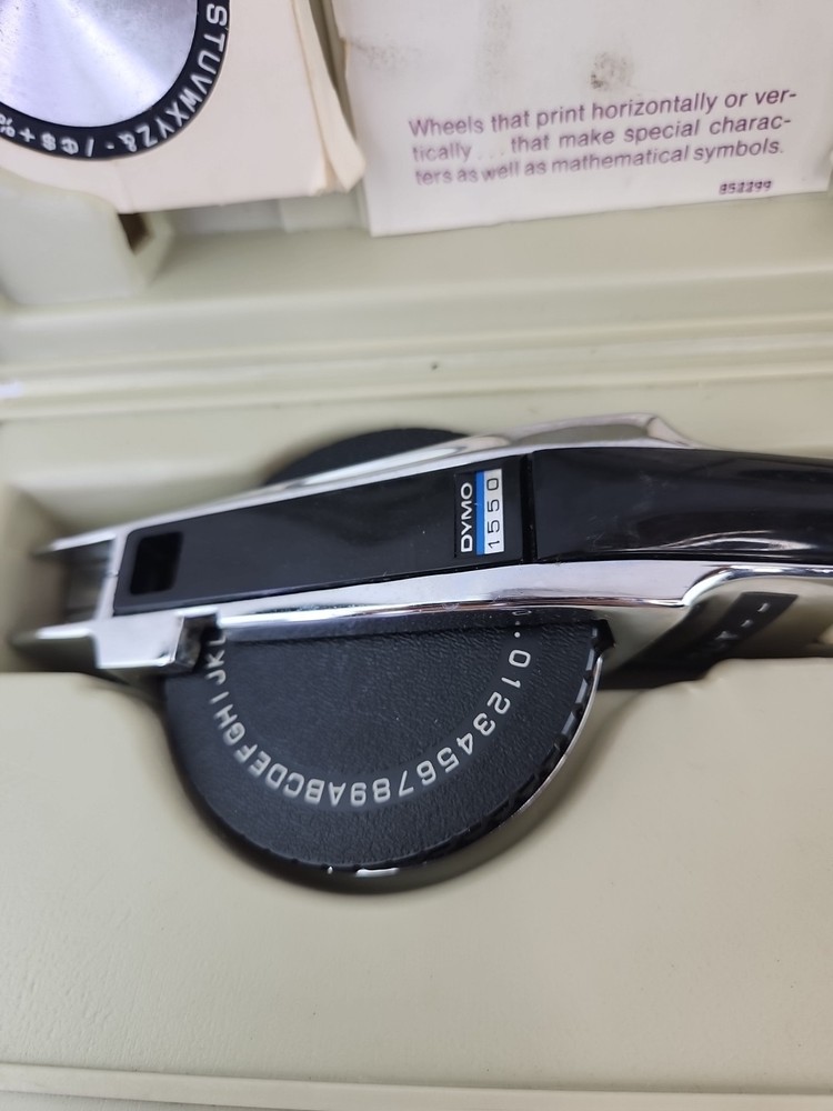 Vintage Dymo 1550 Handheld Label Maker with Case, Embossing Wheels