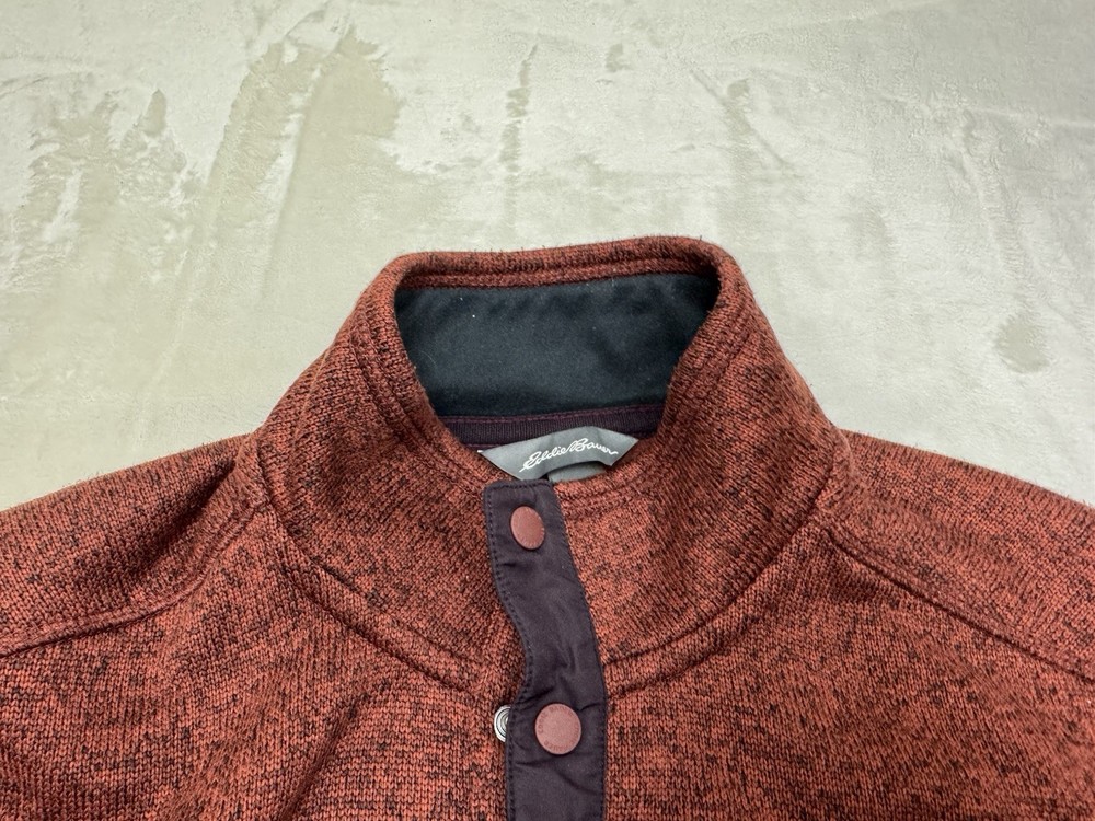 Eddie Bauer Jacket Mens Large Red Coat Pullover Jacket Fleece Snap Button