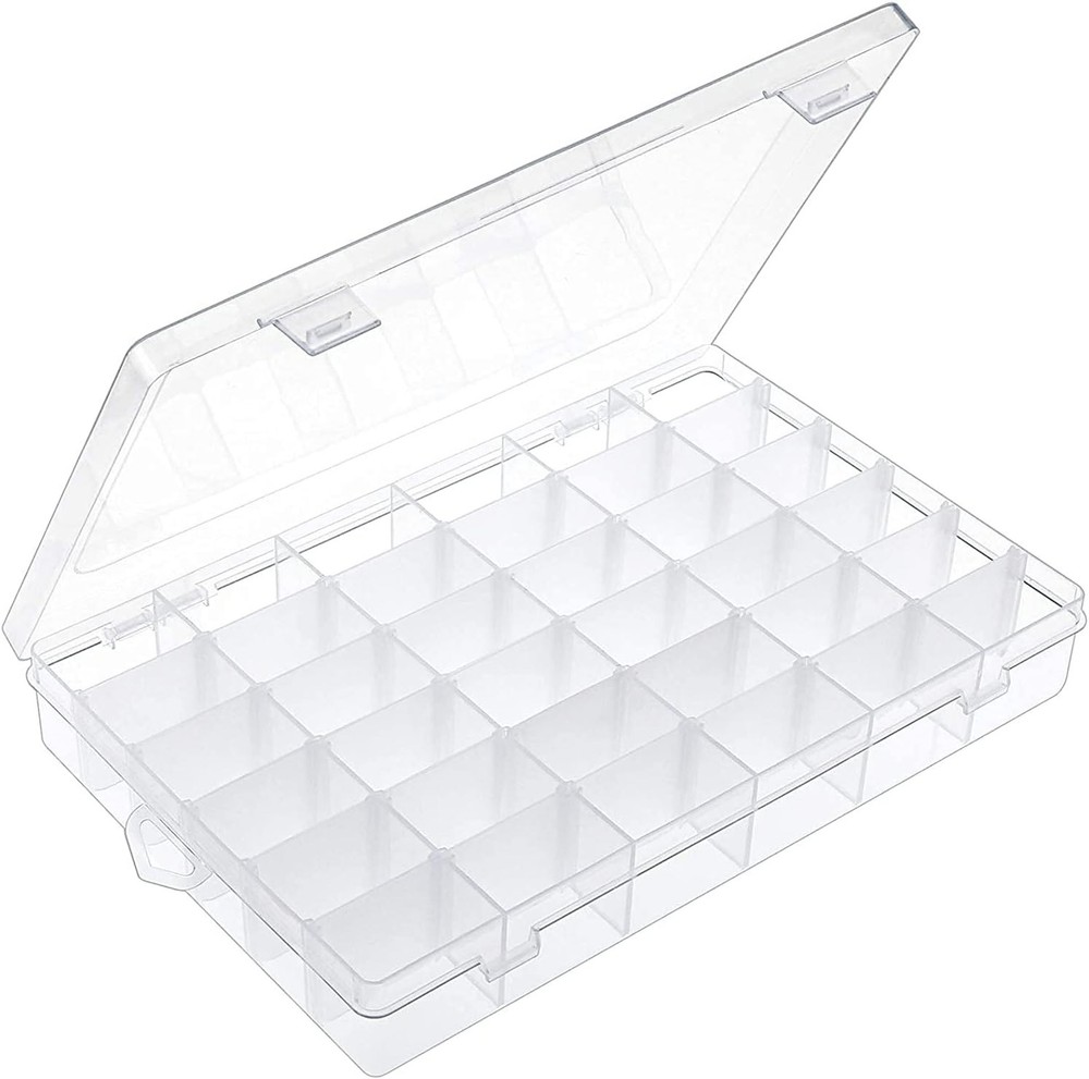 36-Grid Clear Plastic Organizer Box - Adjustable Compartment Storage Solution
