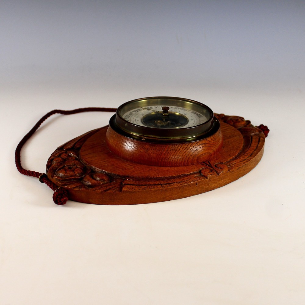 Antique French Solid Oak Aneroid Wall Barometer with Ceramic Dial