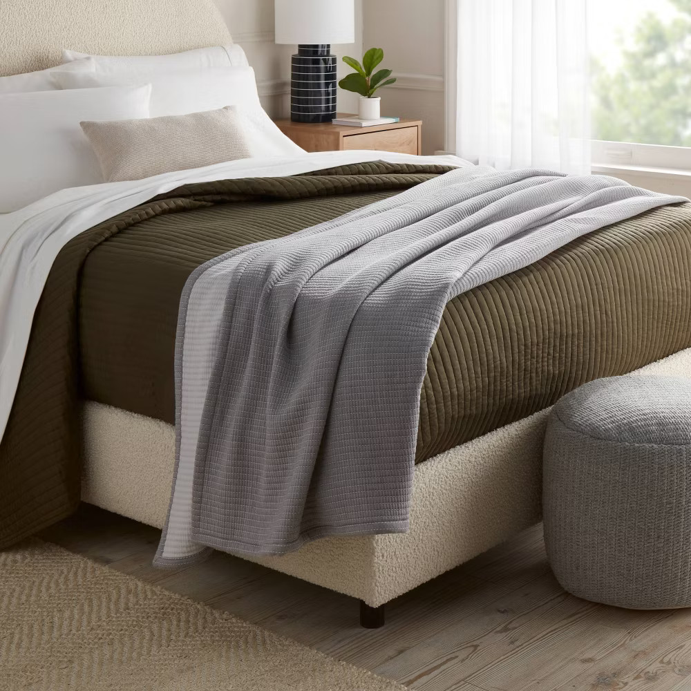 King Matelasse Bed Blanket Light Gray - Threshold
