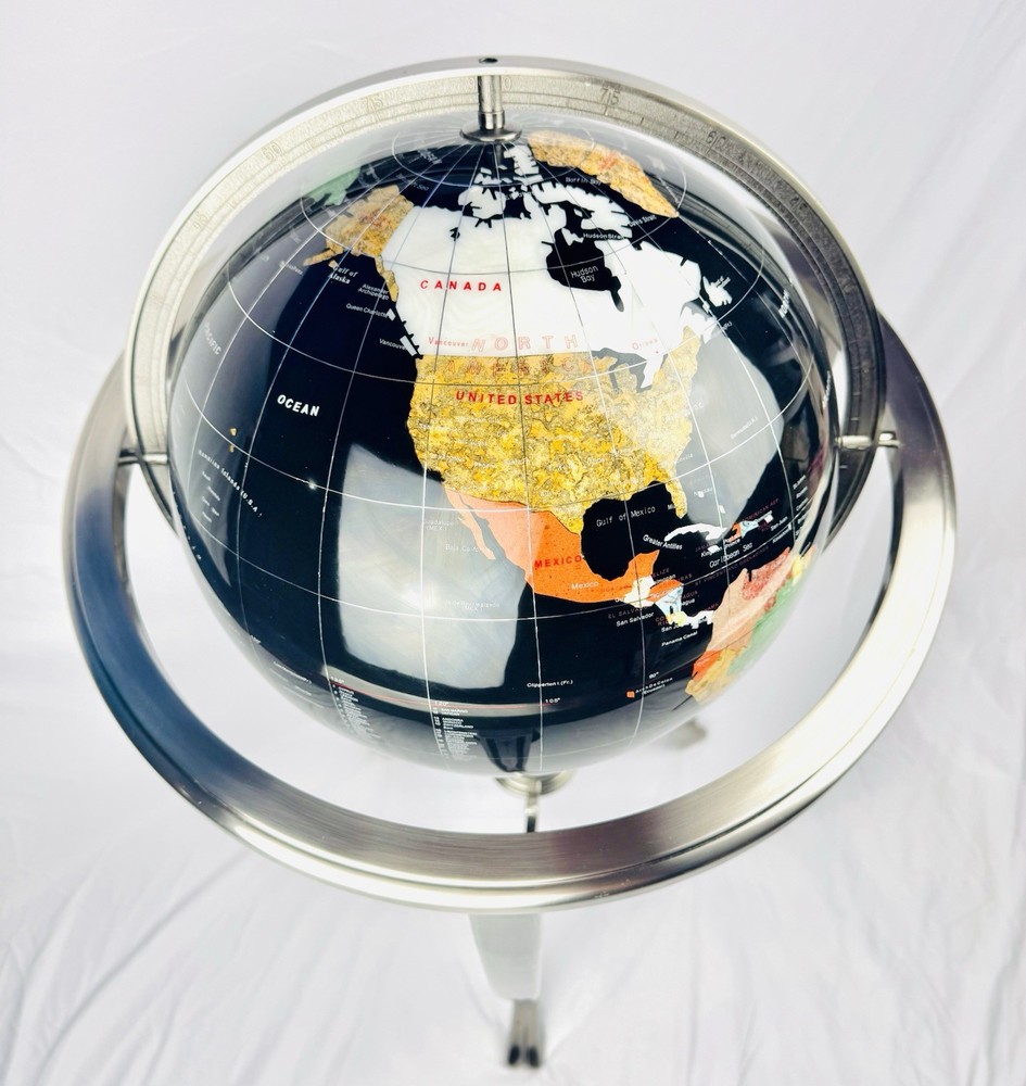 Luxury Decorative Gemstone 36" Upright Globe with Silver Stand and Compass
