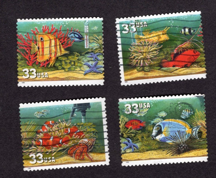 #3317-20 Aquarium Fish Stamps, Used Set, 33 cent, Off Paper