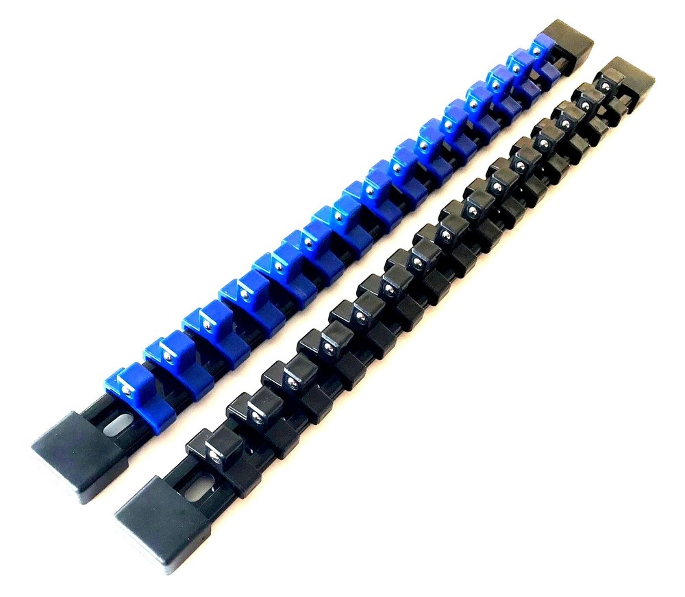 2 GOLIATH INDUSTRIAL 3/8 ABS MOUNTABLE BLACK/BLUE SOCKET RAILS HOLDERS ORGANIZER