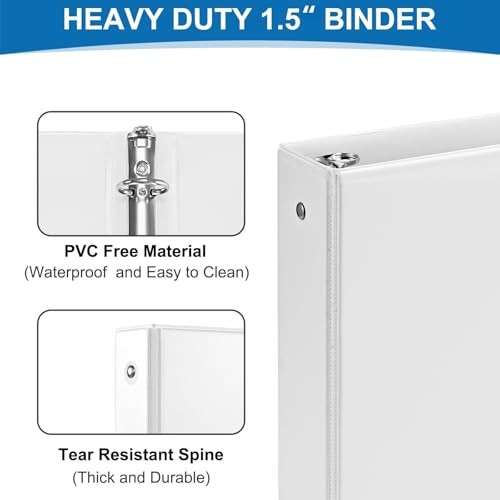 1.5-Inch 3-Ring Binder with Pockets, 1-1/2’’ Clear View Binders 1.5 Inch White
