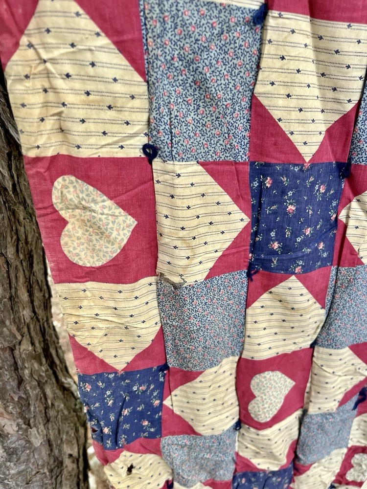 Americana Patchwork Quilt Heart Star Block Pattern Local Sheared Wool Filled SEE