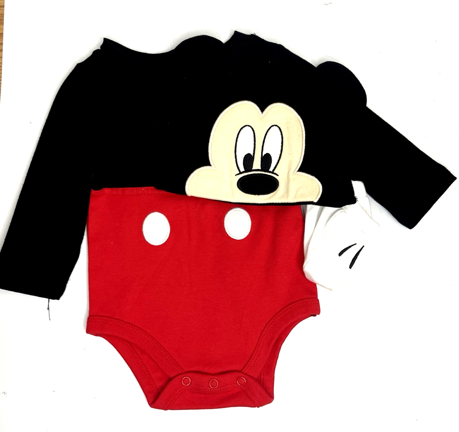 Disney Store Mickey Mouse Costume Pin Down Bodysuit Set Black Red Baby 6-9M NWT