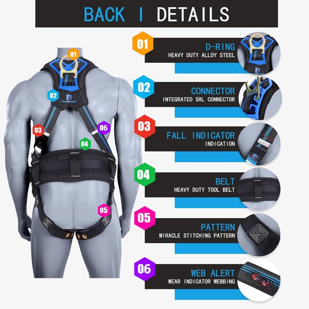 Fall Protection 5pt Full-Body Safety Harness