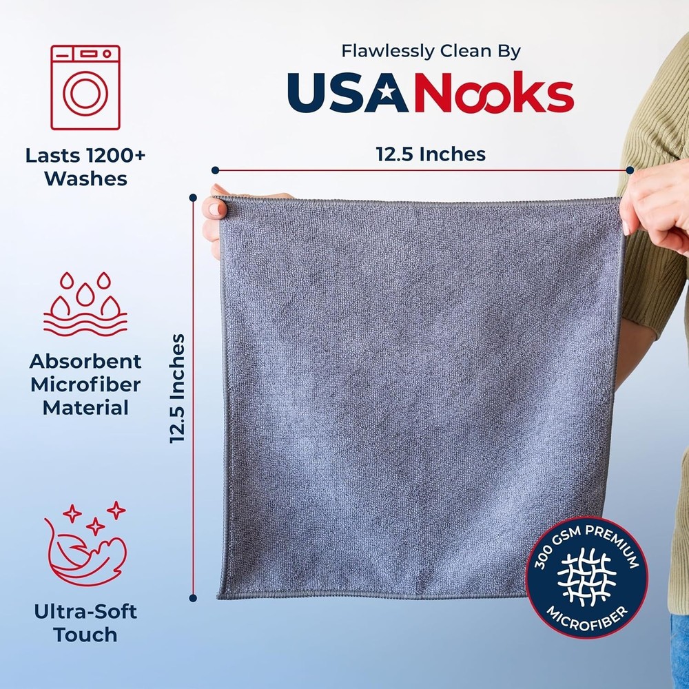 Microfiber Cleaning Cloth Grey - 12 Pcs (12.5"x12.5") - High Performanc