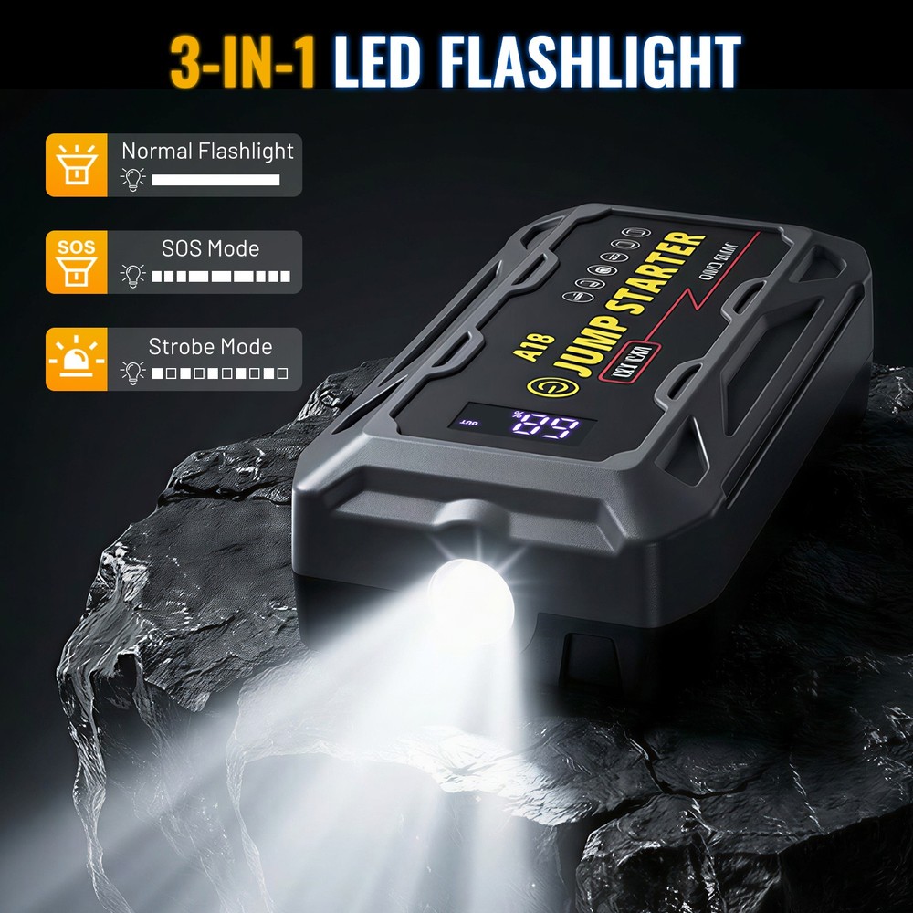 3000A 10000mAh Multi-Function Car Jump Starter LED Emergency Light for Outdoor