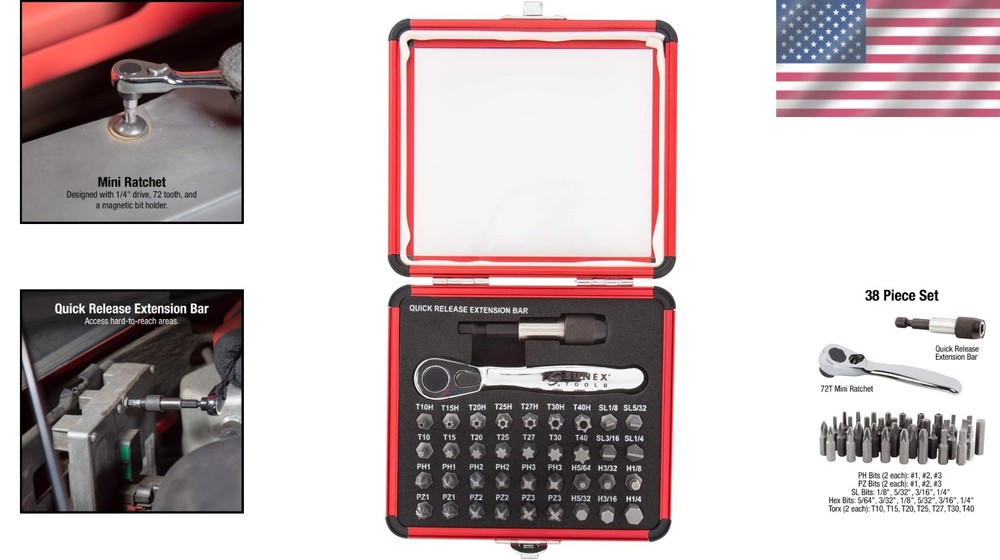 Sunex Mini Ratchet Set 38-Piece Silver