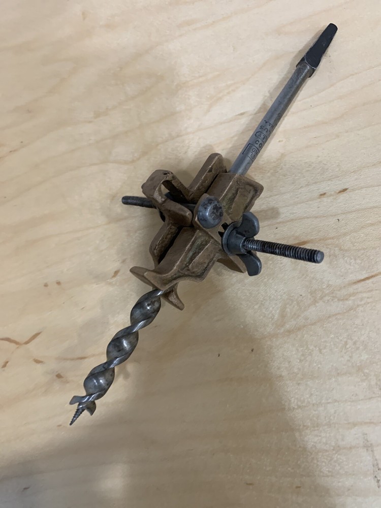 Vintage Stanley N0.49 Bronze Adjustable Auger Bit Gauge Solid Bronze.