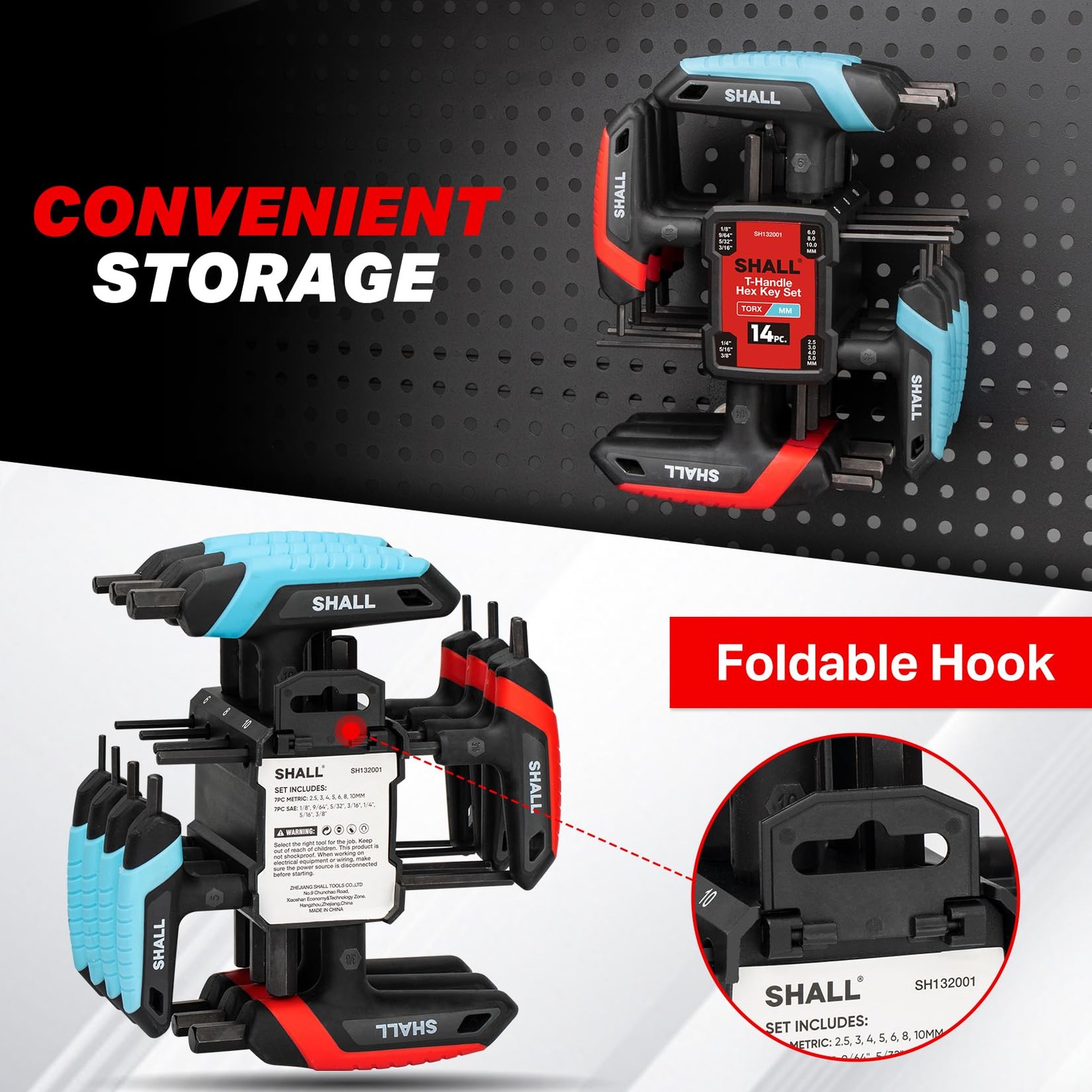 SHALL 14Piece Allen Wrenches Sets, Metric & SAE THandle Allen Wrench Set, Lon...