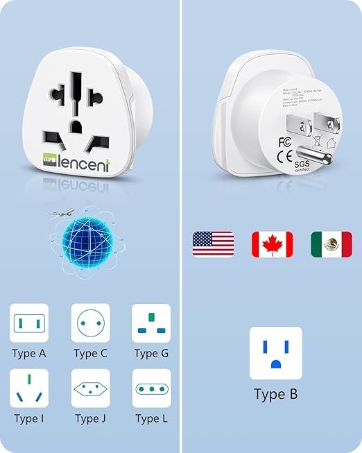 🔥New 2 Pack🔥 Lencent 830US World to US Plug Adapter