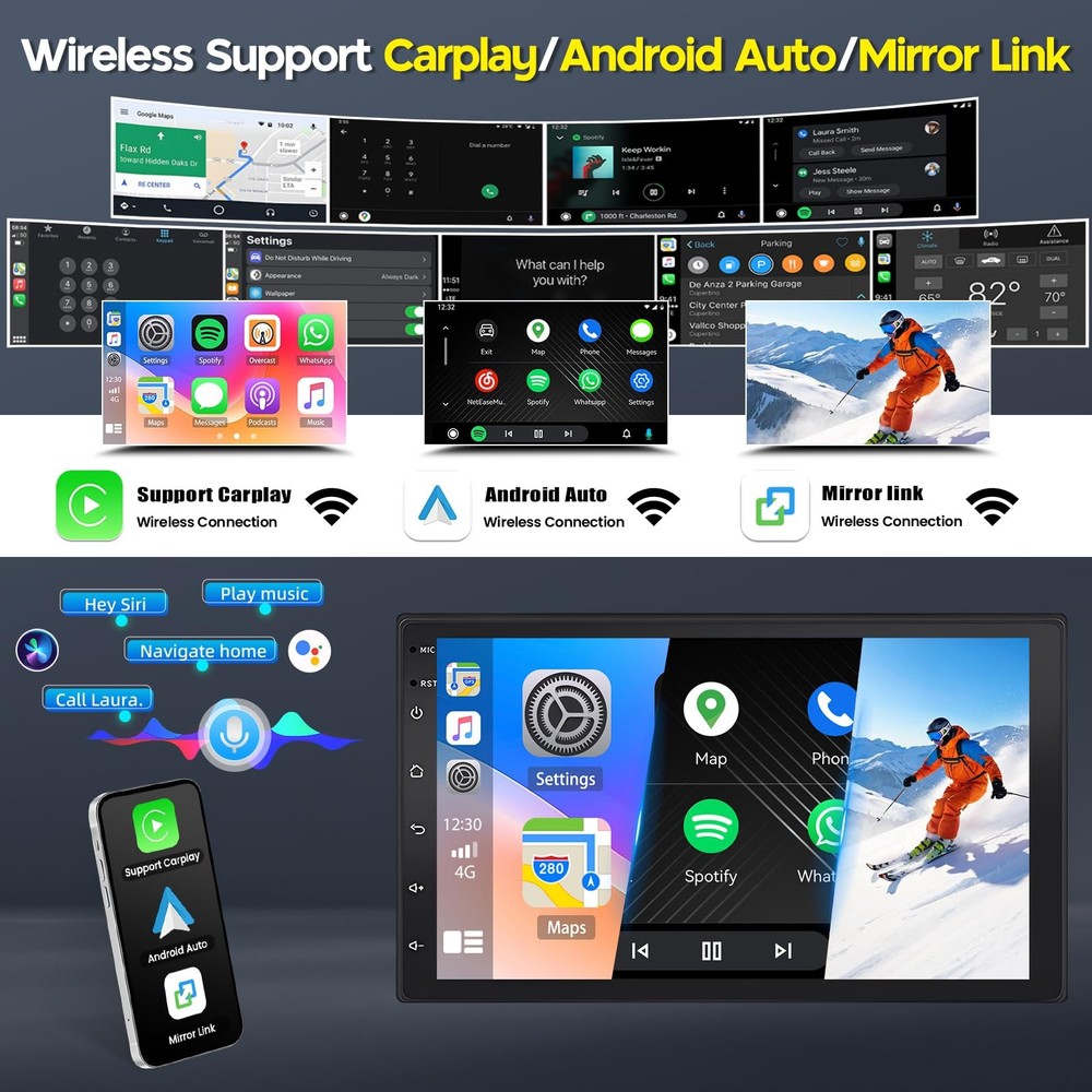 Android 14 Car Stereo 7" Touchscreen Carplay Android Auto GPS BT Backup Camera