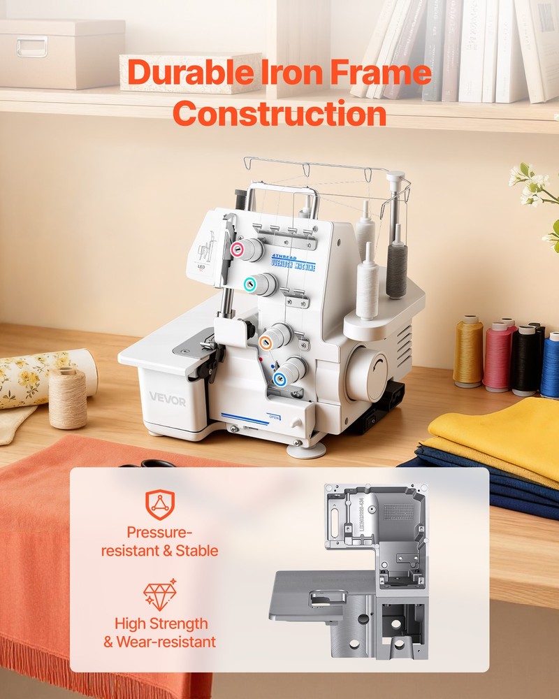 VEVOR Serger Sewing Machine Overlock Machine 1250 SPM 3 and 4 Thread Capability