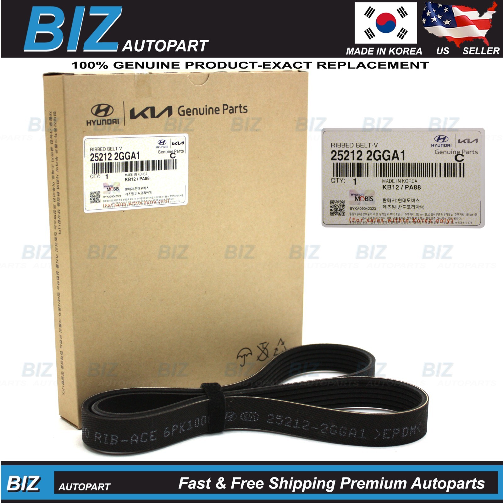 Genuine V-Belt for 2015-2022 Hyundai Kia 2.0L 2.4L Various Models 25212-2GGA1
