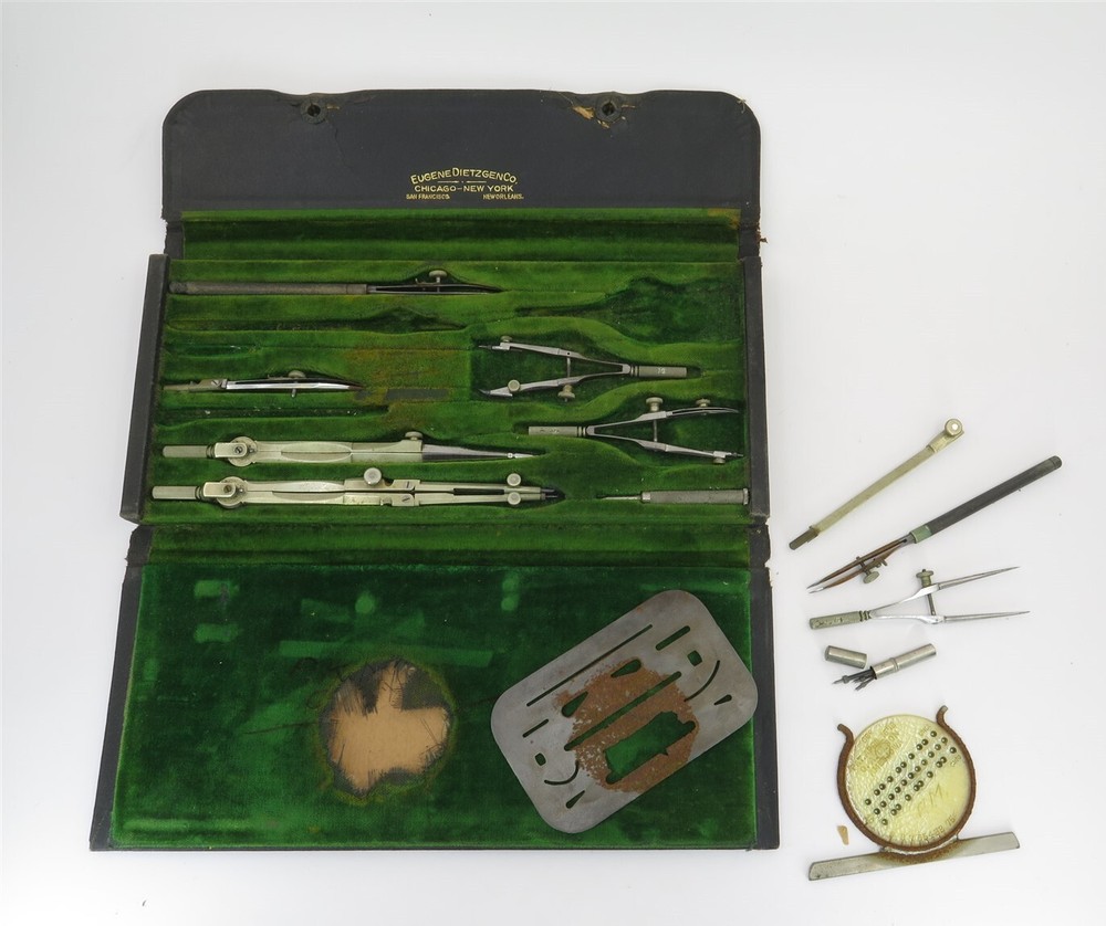 Dietzgen Vintage Drafting Tool Set w/ case Architecture Drawing Instruments
