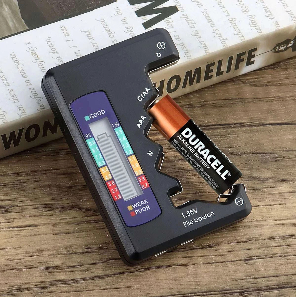 Digital LCD Battery Tester Universal Volt Checker AAA AA C D 9V & Button Cell
