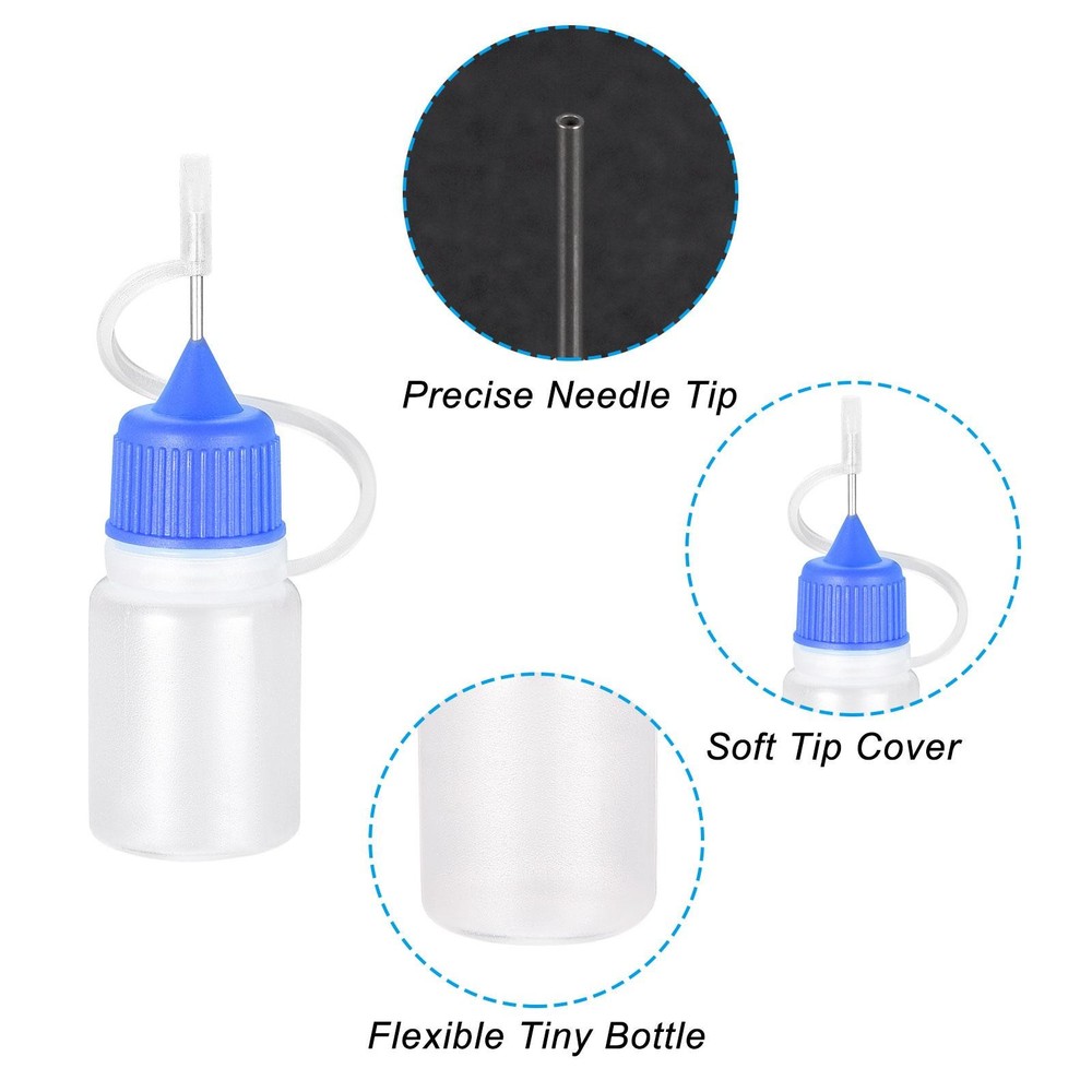 Needle Tip Bottle Precision Plastic Applicator 5ml Blue Hood 20pcs