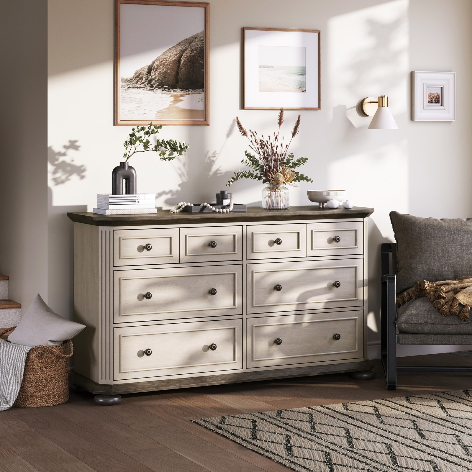 31" Drawer Dresser Chest with 6 Drawers, Antique White