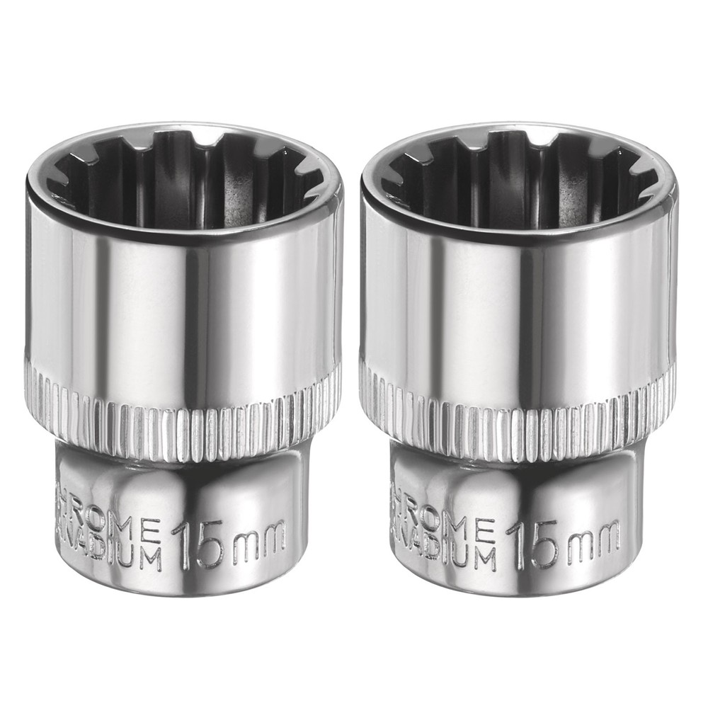 2pcs 12 Points Socket 3/8" Drive 15mm Metric Shallow Impact Socket