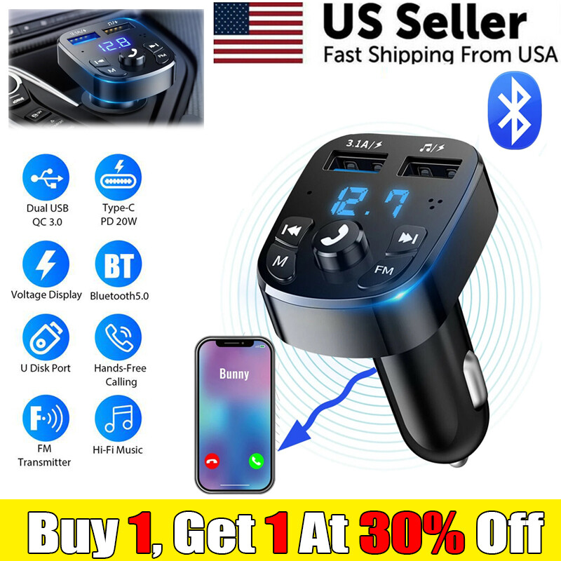 Bluetooth 5.4 FM Transmitter Car Adapter Stereo Music Adapter Hands-Free Calling