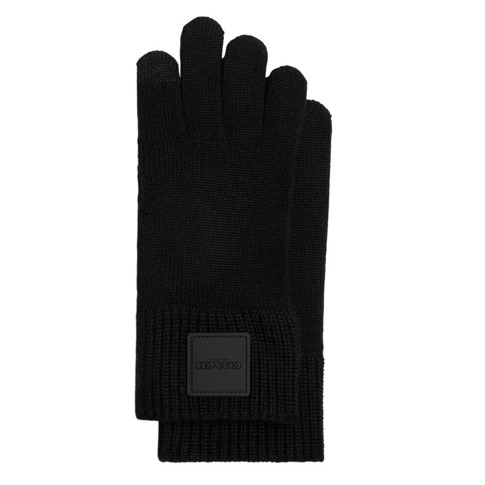 Coach Knit Tech Gloves With Rubber Patch Black S/M