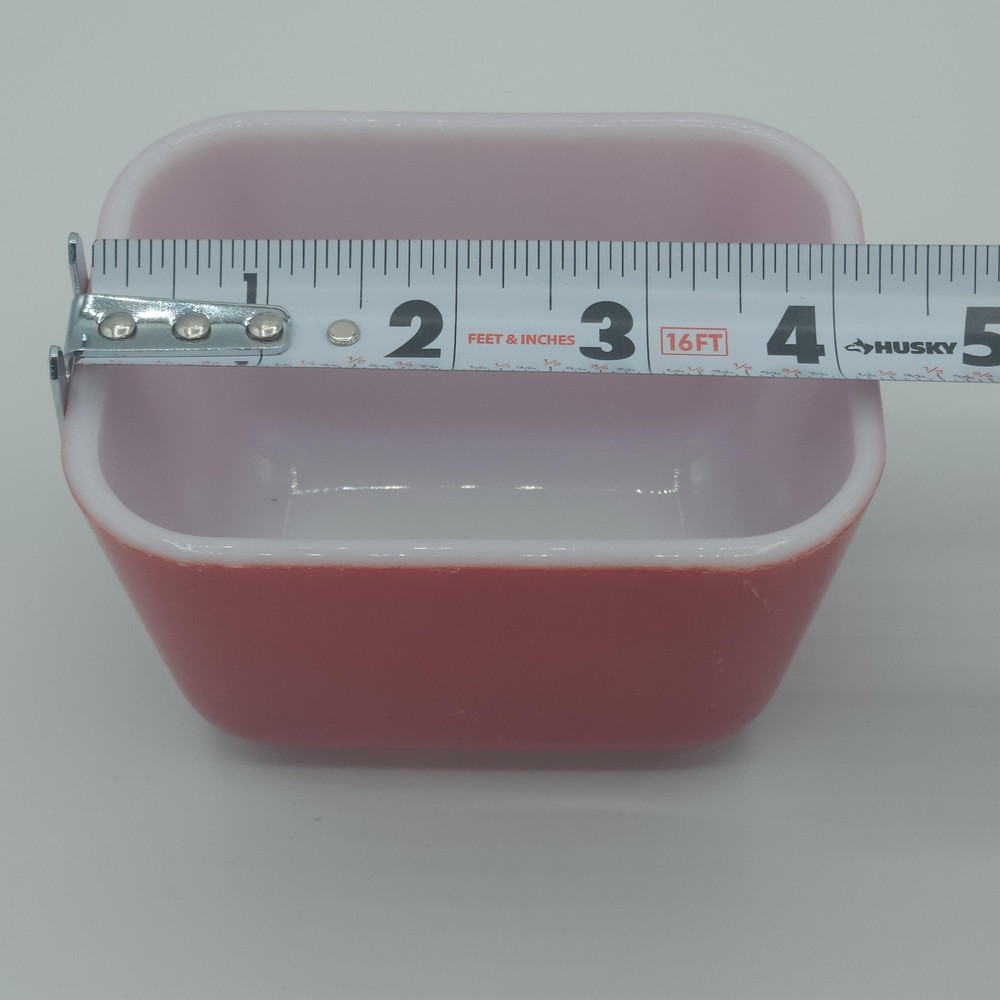 Vintage PYREX Refrigerator Dish Red Rectangular Glass USA VTG Kitchen 4"