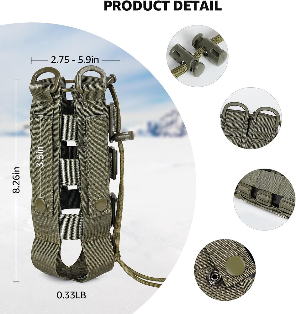 Molle Water Bottle Holder for Backpack,Drawstring Adjustable Straps Molle Pouche