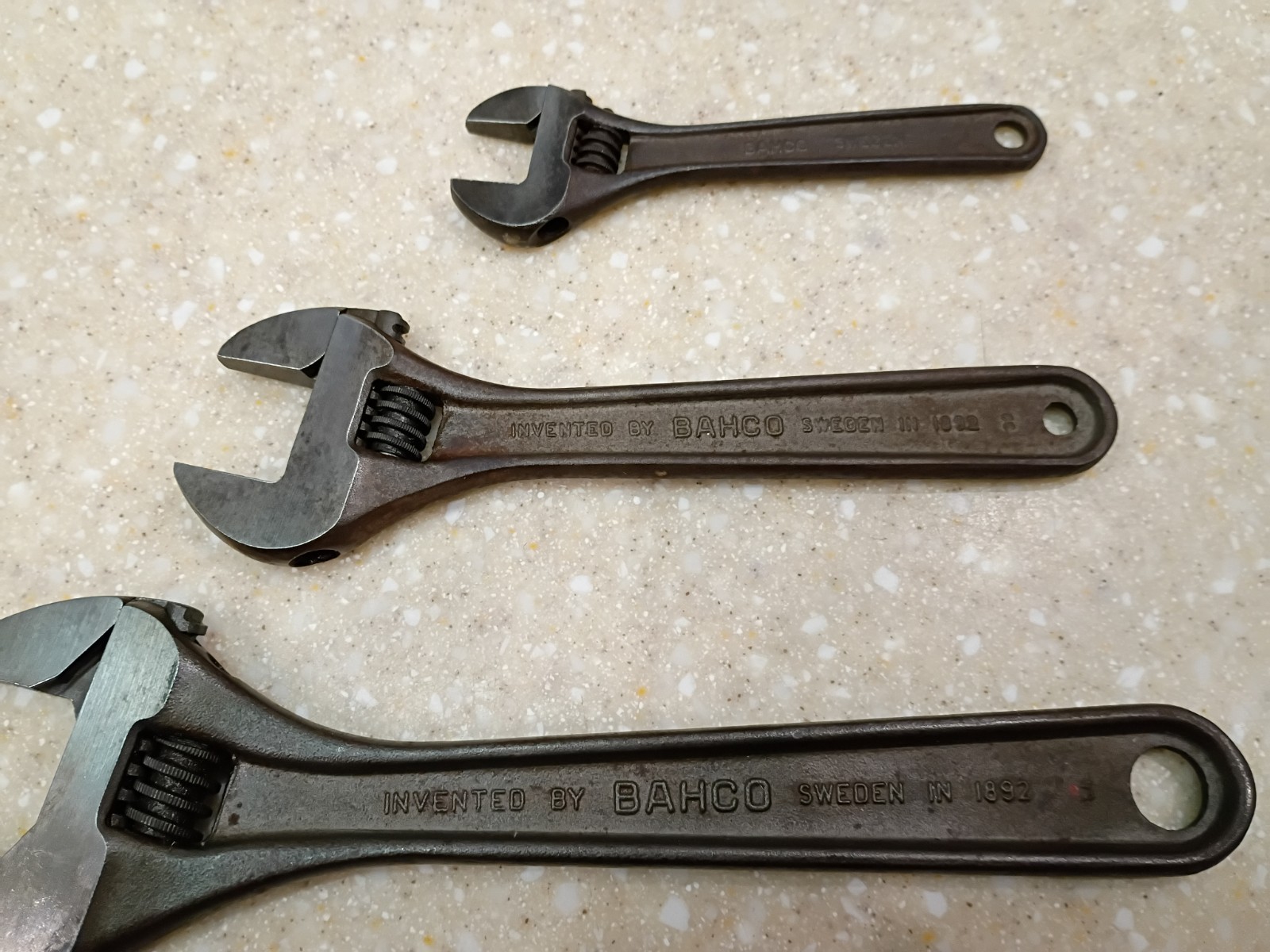 Vintage set of 4 Bahco Sweden Adjustable Wrenches spanner monkey 12" 8" 6" 4"