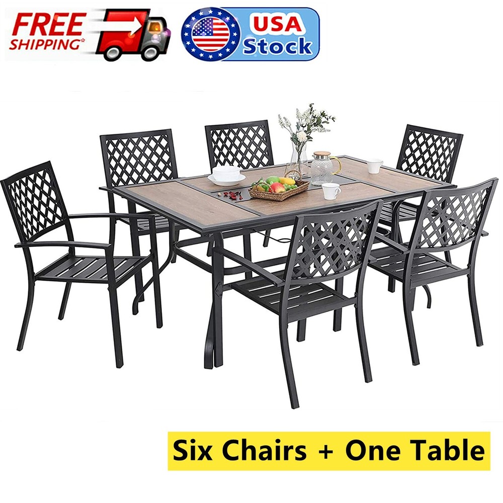 7 Piece Outdoor Dining Sets Patio Chairs Stackable Rectangular Table Patio Sets