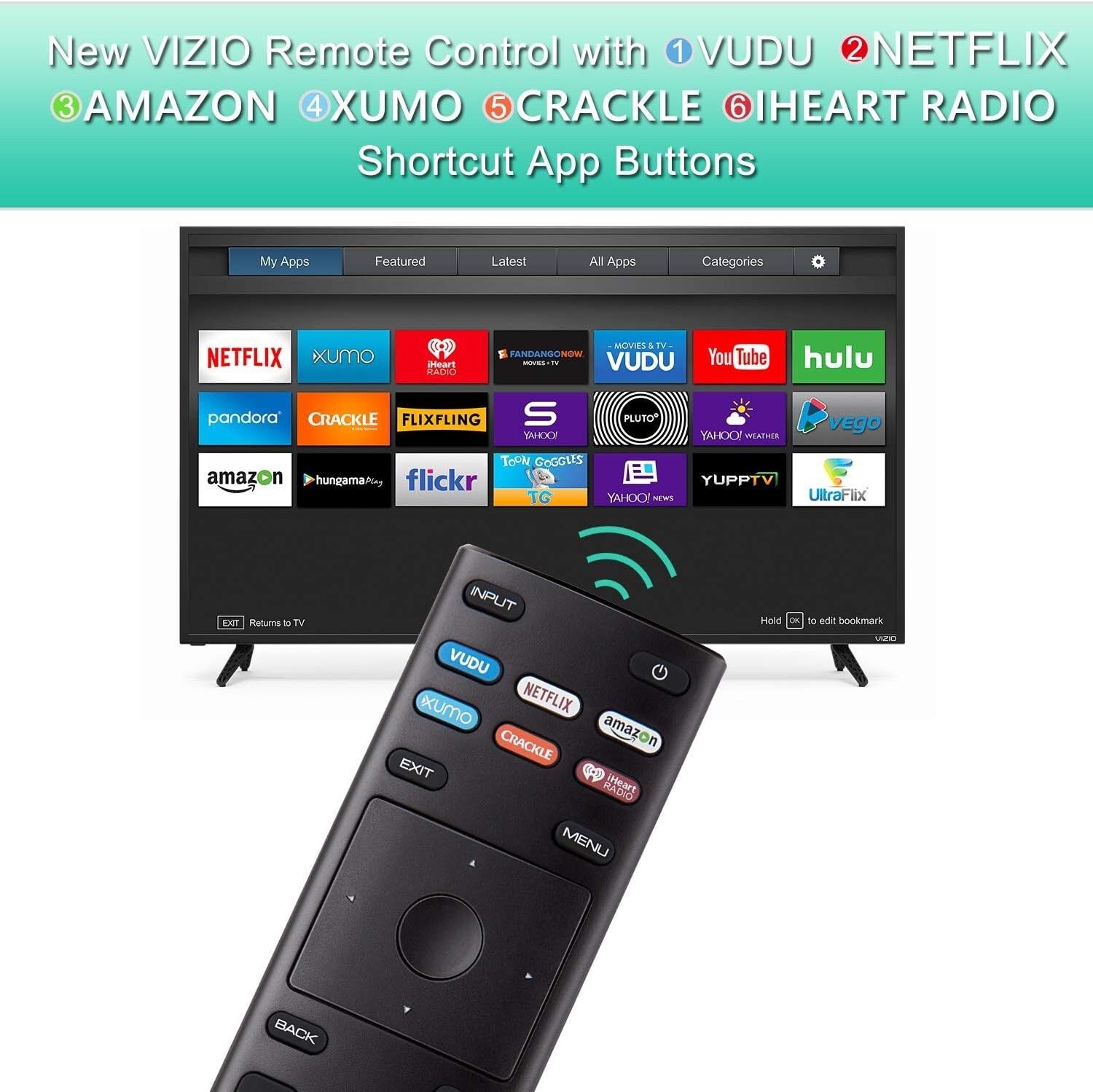 New XRT136 for Vizio Smart TV Remote Control w Vudu Amazon iheart Netflix 6 Keys