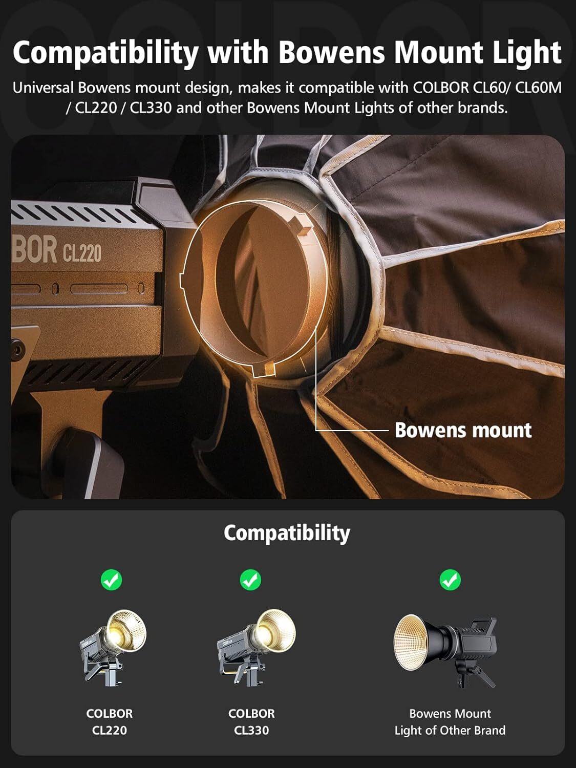 Parabolic Softbox COLBOR 90cm Quick Set up Quick Release for CL220/CL330 Series