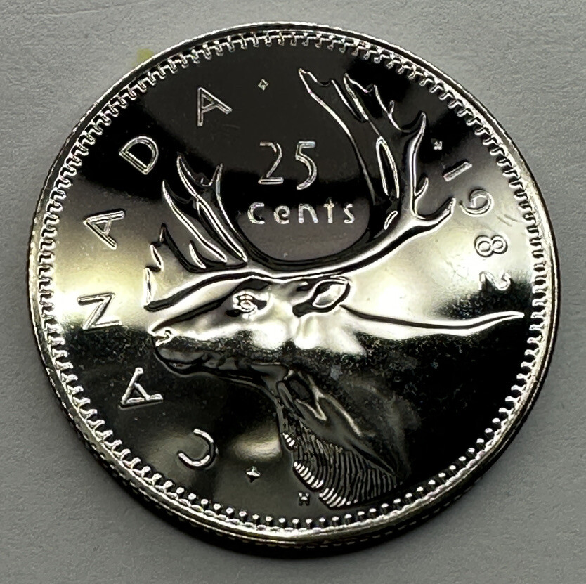1982 CANADA QUARTER PROOF LIKE 25CENT COIN FROM SET. UNCIRCULATED BEAUTIFUL!!!
