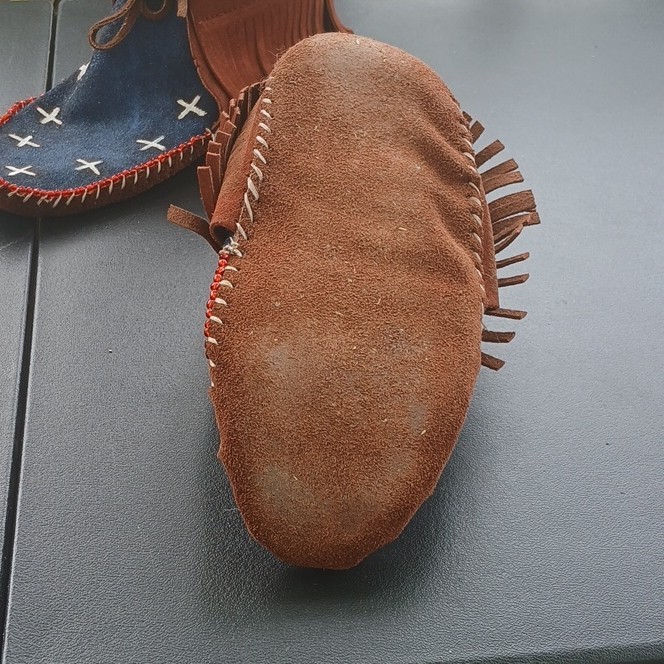 PowWow Regalia - Cowhide Leather Moccasins with Fringe and Edge Beading