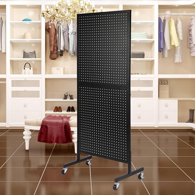 2'x5' Standing Pegboard Display with T-Base & Wheels, Extra 10 Hooks - Blac