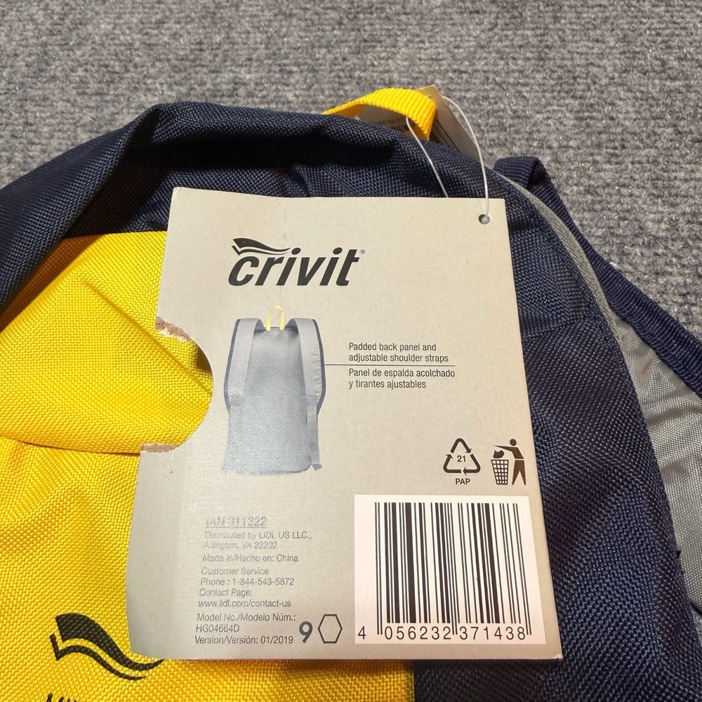 NEW Crivit Mini Backpack Black Yellow Bag Padded Panel Adjustable Shoulder Strap