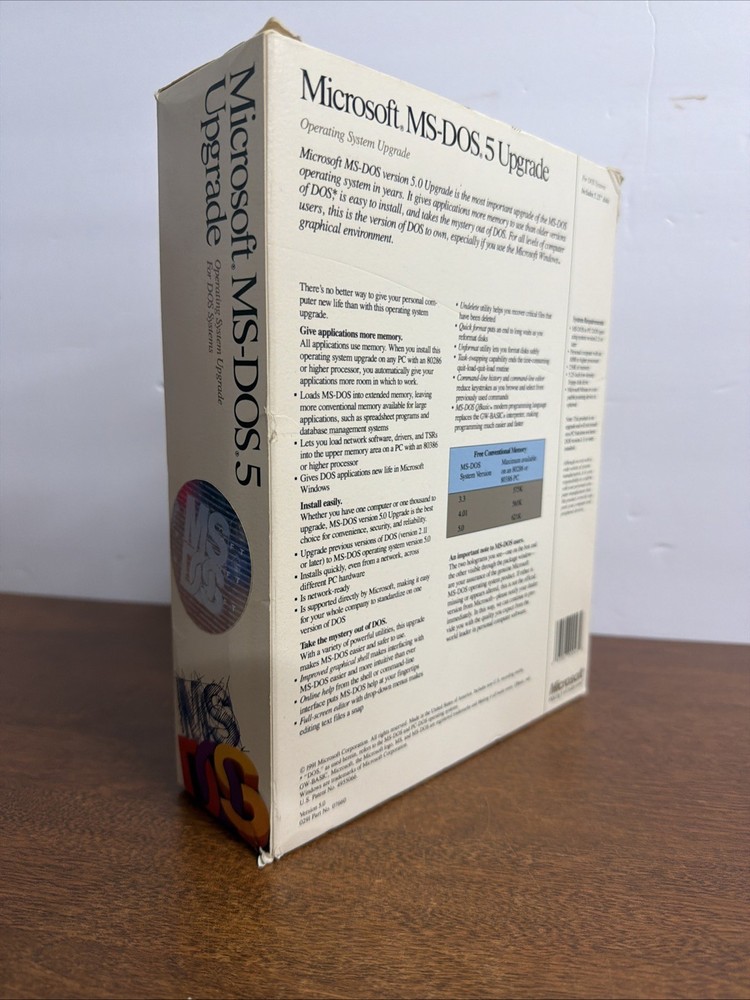 Vintage Microsoft MS-DOS 5.0 Upgrade 3.5" Software Operating System Disks