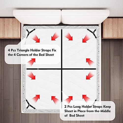 Bed Sheet Holder Straps, 4+2 Pcs Adjustable Mattress Sheet Clips, Bed Sheet