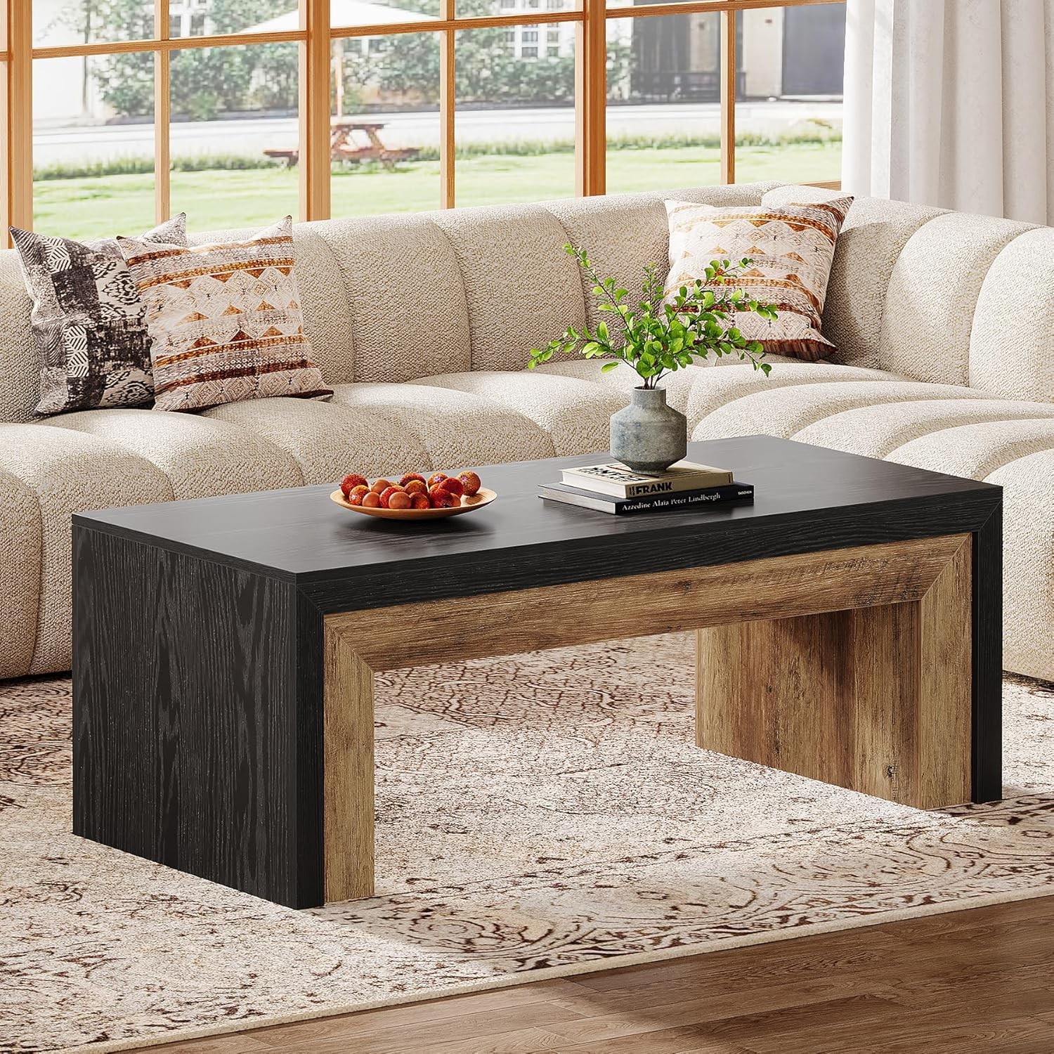 47-Inch Farmhouse Coffee Table, Rectangle Accent Center Table for Living Room