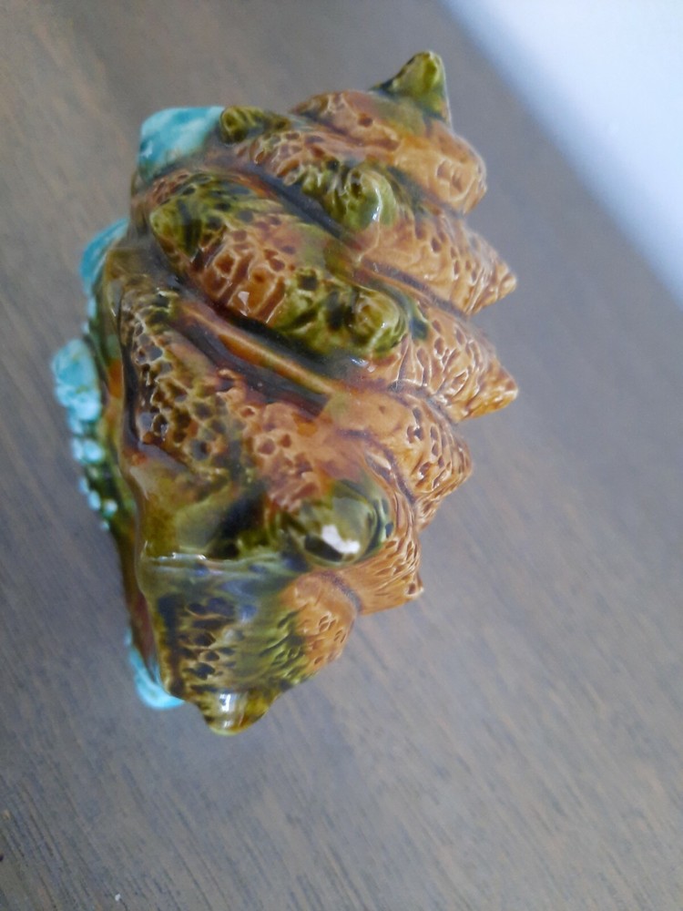 VTG Minco Foreign Thermometer Ceramic Seashell Beach Waves Brown Blue Shell