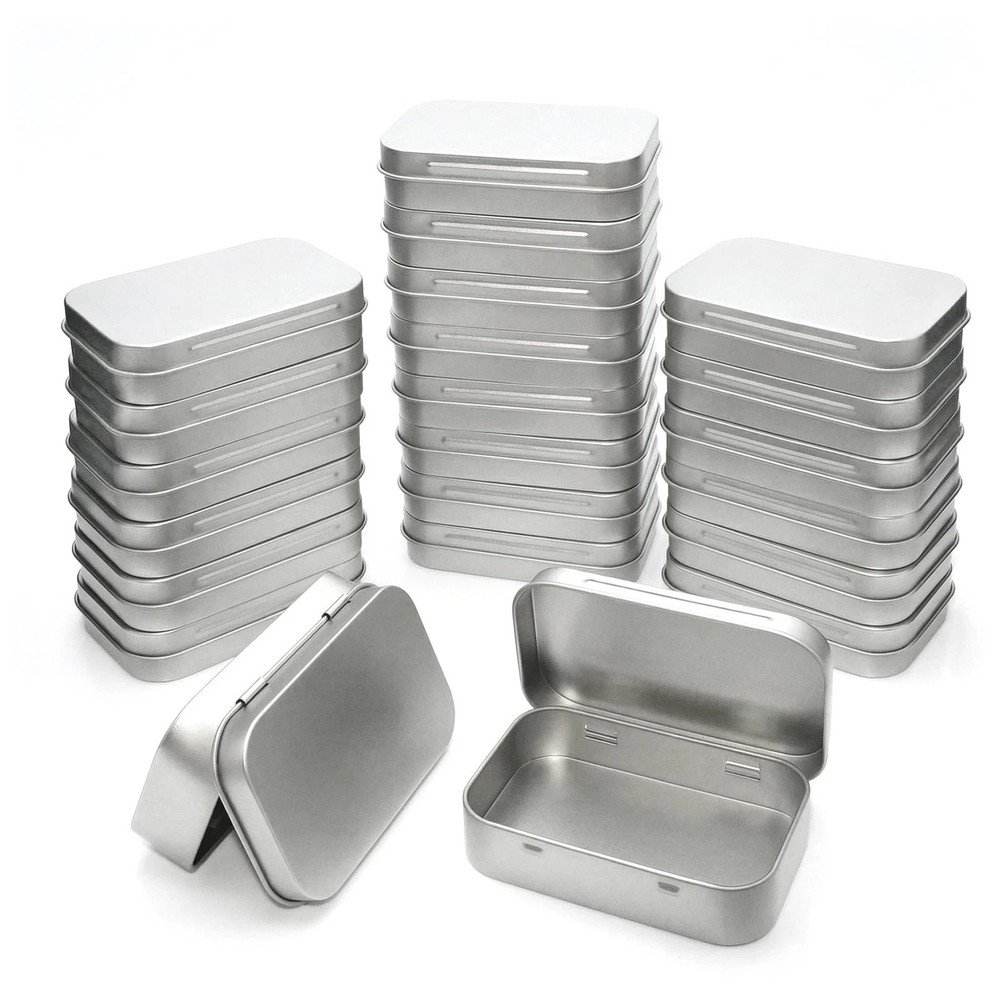 Rectangular Metal Tin Box Set, 22 Pack Silver Small Hinged Lid Tins for DIY C...