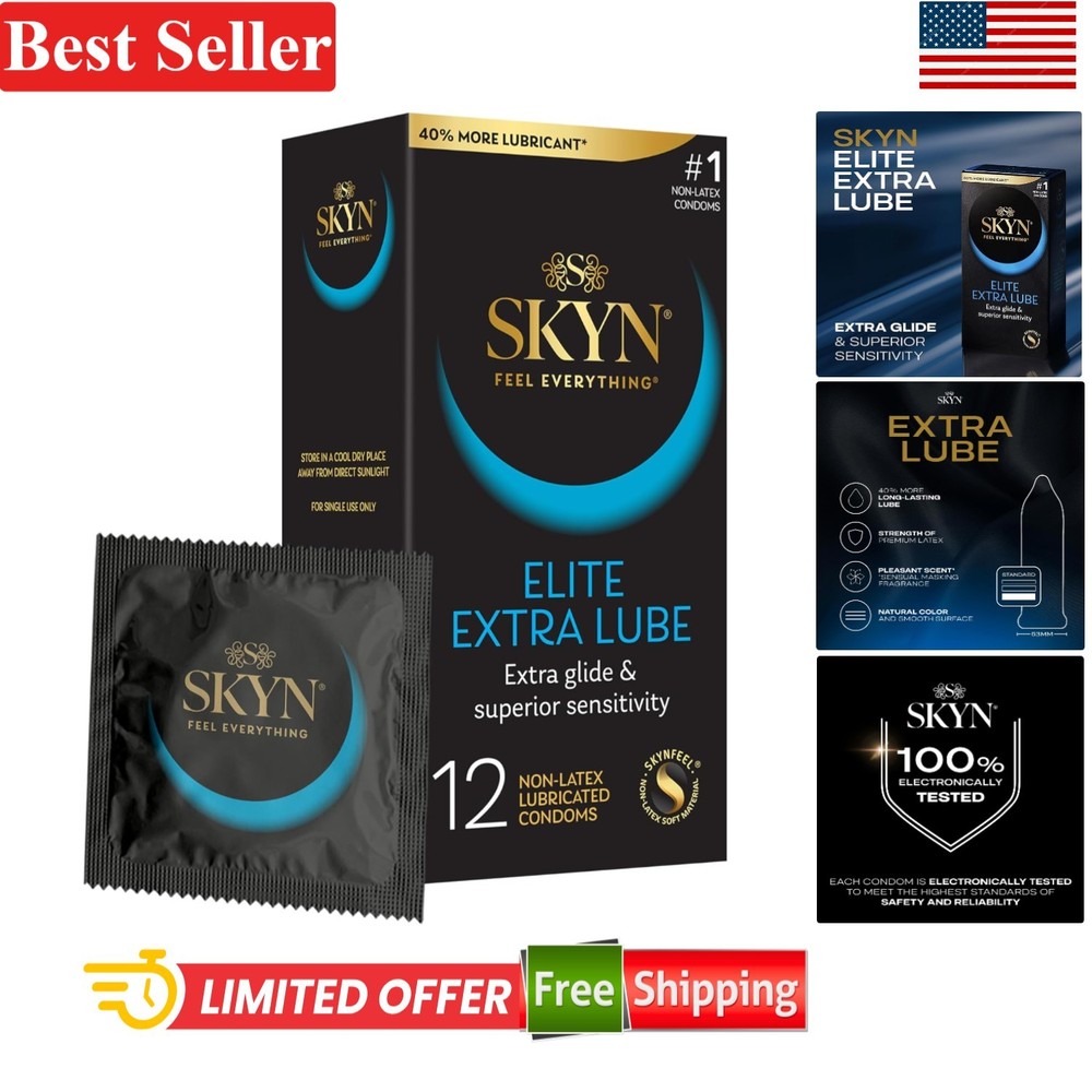 12 Count Elite Extra Lube Condoms - Feel the Difference with Extra Lubricant