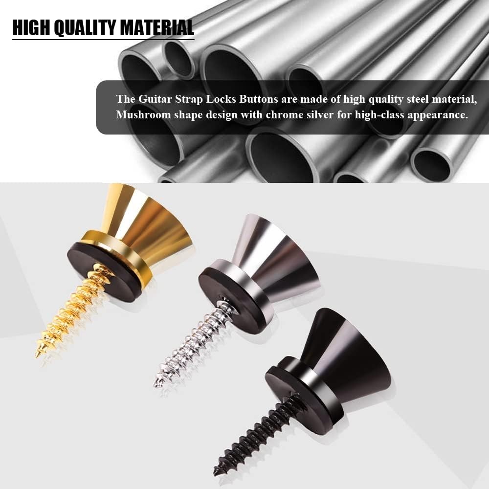 Classic Chrome Silver Guitar Strap Locks with Smooth Edges for All Instruments