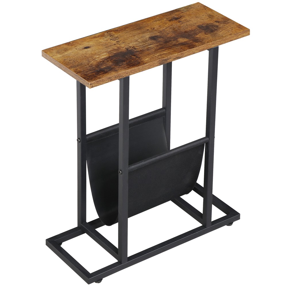 Small Narrow Side Table End Table Magazine Table w/ Storage Holder Rustic Brown