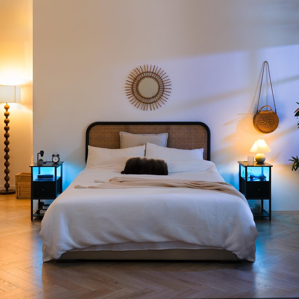 Yoobure End Table with Charging Station, Narrow Side Table with Adjustable Fa...